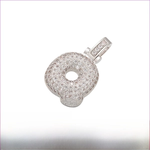 Detailed specs of rhodium plated letter Q pendant with dimensions 20mm by 29mm
