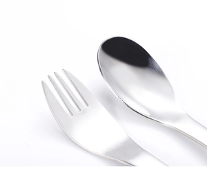 Close-up of 304 stainless steel children fork and spoon set with mirror finish