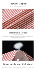 Detail of breathable red and white striped cotton linen fabric for kitchen aprons