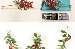 Mesure de branche de baies rouges artificielles de 40cm avec feuilles vertes