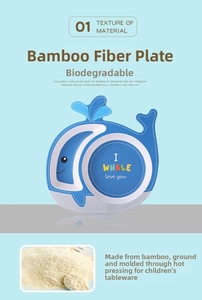 Close-up of eco-friendly whale-shaped bamboo fiber kids plate with biodegradable texture