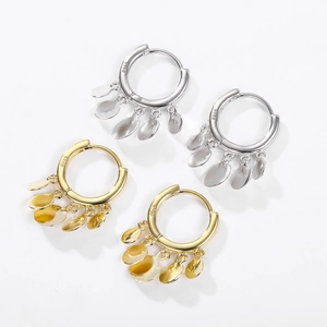 Minimalist S925 sterling silver hoop earrings with five dangling metal disc tassels