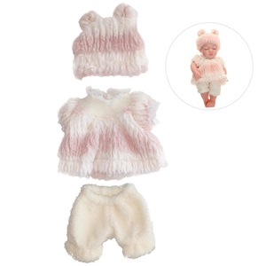 Plush pink and white gradient doll clothes set with hat and dress for 30cm baby dolls