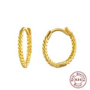 Minimalist S925 sterling silver twisted hoop earrings with golden texture and rope design