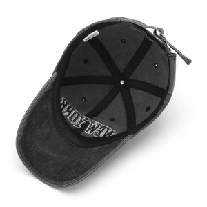 Deep grey vintage washed canvas baseball cap with New York embroidery and adjustable strap