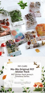 Close-up of PET botanical stickers with vintage floral designs for DIY scrapbooking