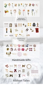 Detail of floral and vintage stationery PET stickers for DIY scrapbooking and crafts