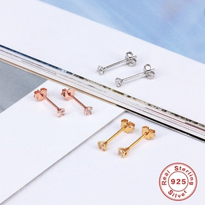 Three pairs of S925 sterling silver mini four-prong zircon stud earrings in three colors