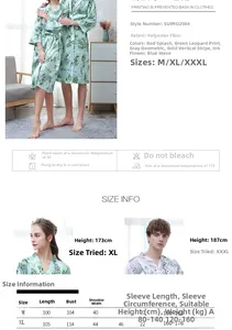 Size chart and measurement guide for digital print ice silk bathrobes for men and women
