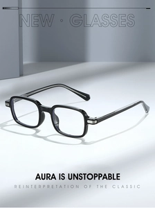 Detailed side view of TR90 square glasses frames with silver metal hinge accents