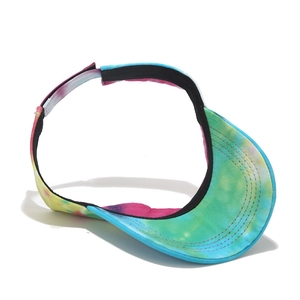 Colorful tie-dye sun visor hat with adjustable back strap for outdoor travel wear