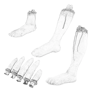 Realistic Halloween bloody severed leg and fingers sketch for haunted house spooky decor