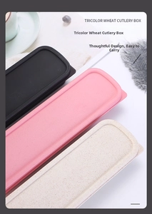 Eco-friendly wheat straw utensil cases in black, pink, and beige for portable cutlery sets