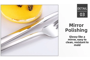 Detail showing high-quality mirror-polished finish on stainless steel fork and knife