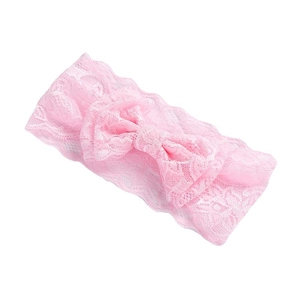 Pink lace baby headband with double-layered bow for toddlers and girls' party outfits