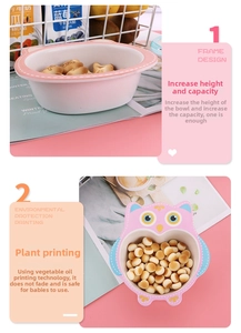Pink owl bamboo fiber kids bowl with deep capacity design for baby snacks