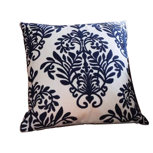 Classical Chinese style blue and white embroidery cushion cover with damask pattern