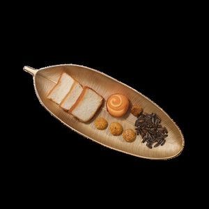 Vassoio dorato a forma di foglia con venature per snack e decorazione tavola