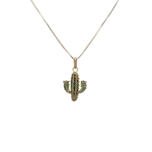 Western Style Copper Cactus Pendant Necklace With Micro Pave Zirconia Jewelry For Women Men Gold Color Box Chain Gift