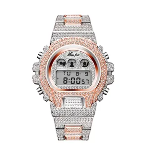 Montre numérique Missfox en or rose et argent avec pavé de diamants étincelants