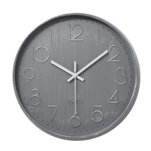 Modern 12-inch silent wall clock with dark grey brushed dial and white 3D numbers