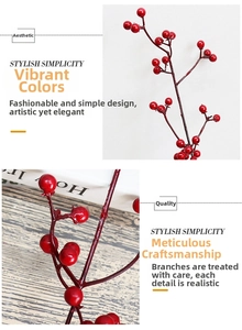 Detailed view of realistic red Christmas berry stems with glossy winter fruit texture