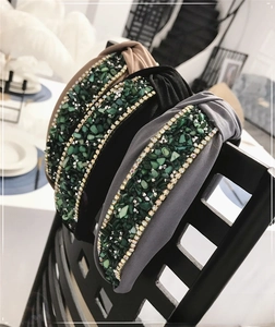 Baroque knotted headbands with emerald stones and rhinestones in multi-color set