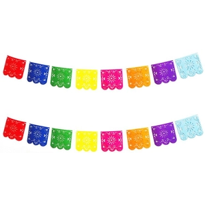 Colorful Mexican papel picado felt banner with hollow floral patterns for fiesta party decor