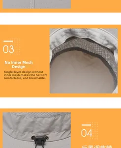 Detail of light grey waterproof sun hat showing single-layer breathable meshless design