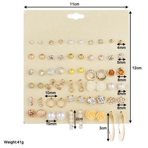 Detail view of 30-pair alloy earring set with sizes 4mm to 3cm and 41g weight