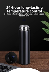 Close-up of smart vacuum flask lid showing a red LED temperature display at 79 degrees