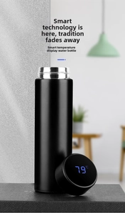 Detail of smart vacuum flask lid showing LED touch temperature display at 79°C