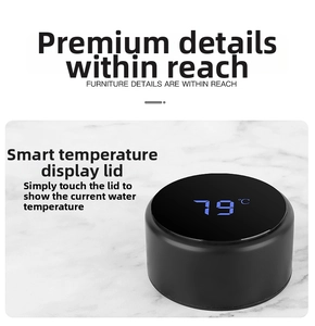 Detail of smart LED lid showing 79°C temperature display on black matte insulated bottle