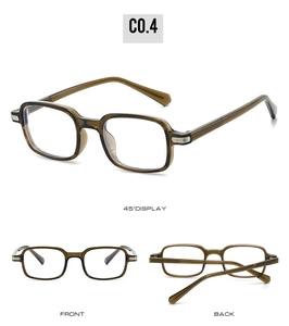 Detail view of TR90 square glasses frames with metal hinge accents and sleek spring hinges