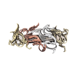 Retro steampunk triple dragon hair clips in gold bronze and silver plating