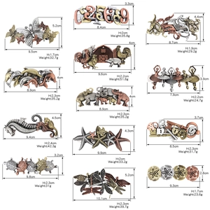 Retro steampunk metal hair clip set with vintage silver and bronze finish animal designs