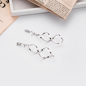 Minimalist silver spiral wave drop earrings with twisted geometric design for women