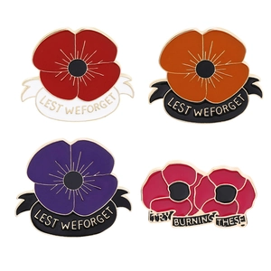 Conjunto de broches de esmalte con flor de amapola, insignia conmemorativa vintage de aleación.