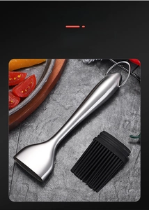 Detail of detachable black silicone brush head with 304 stainless steel handle