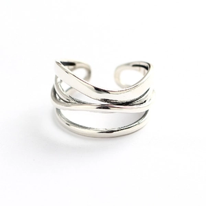 Minimalist S925 sterling silver multi-layer crossover open ring with polished finish