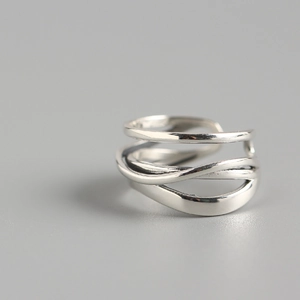Detailed view of S925 sterling silver ring with unique irregular multilayered woven lines