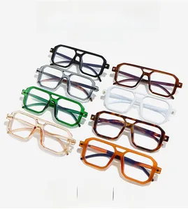 Detailed collection of square double-bridge frames in eight vintage fashion colors