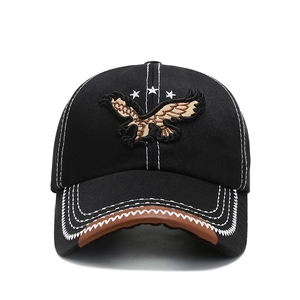 Men's black baseball cap with eagle embroidery and white stars in American vintage style
