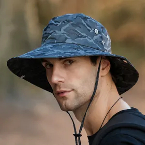Chapeau Bob de Protection Solaire Extérieur Camouflage Pour Hommes Femmes Chapeau Boonie Large Bord Polyester Respirant Pêche Randonnée