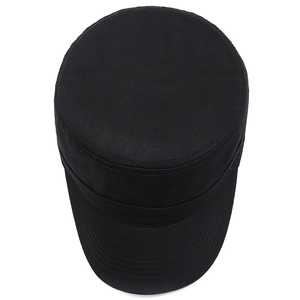 Classic black cotton cadet hat with flat top and twill texture for outdoor sun protection