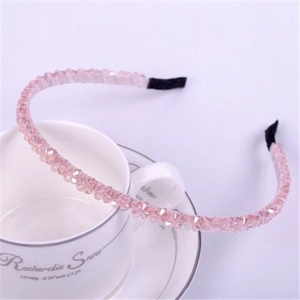 Pink crystal beaded headband for women with sweet style and soft black end tips