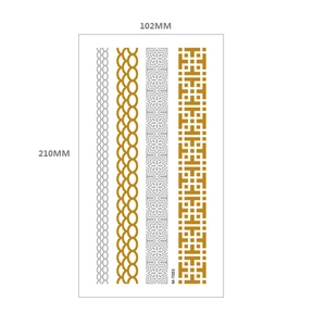 Metallic gold and silver temporary tattoo sheet with floral chain designs, 102x210mm size