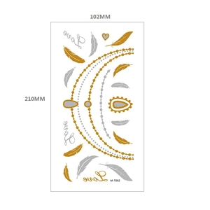 Metallic gold and silver waterproof tattoo sticker with Love and feather designs