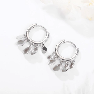 Minimalist 925 sterling silver tassel hoop earrings with polished mirror sequins