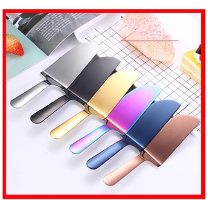 Polished stainless steel cake servers in six colors with serrated edges for baking